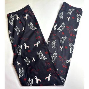 White Awareness Ribbon With Roses And Butterflies Buttery Soft Boutique Leggings